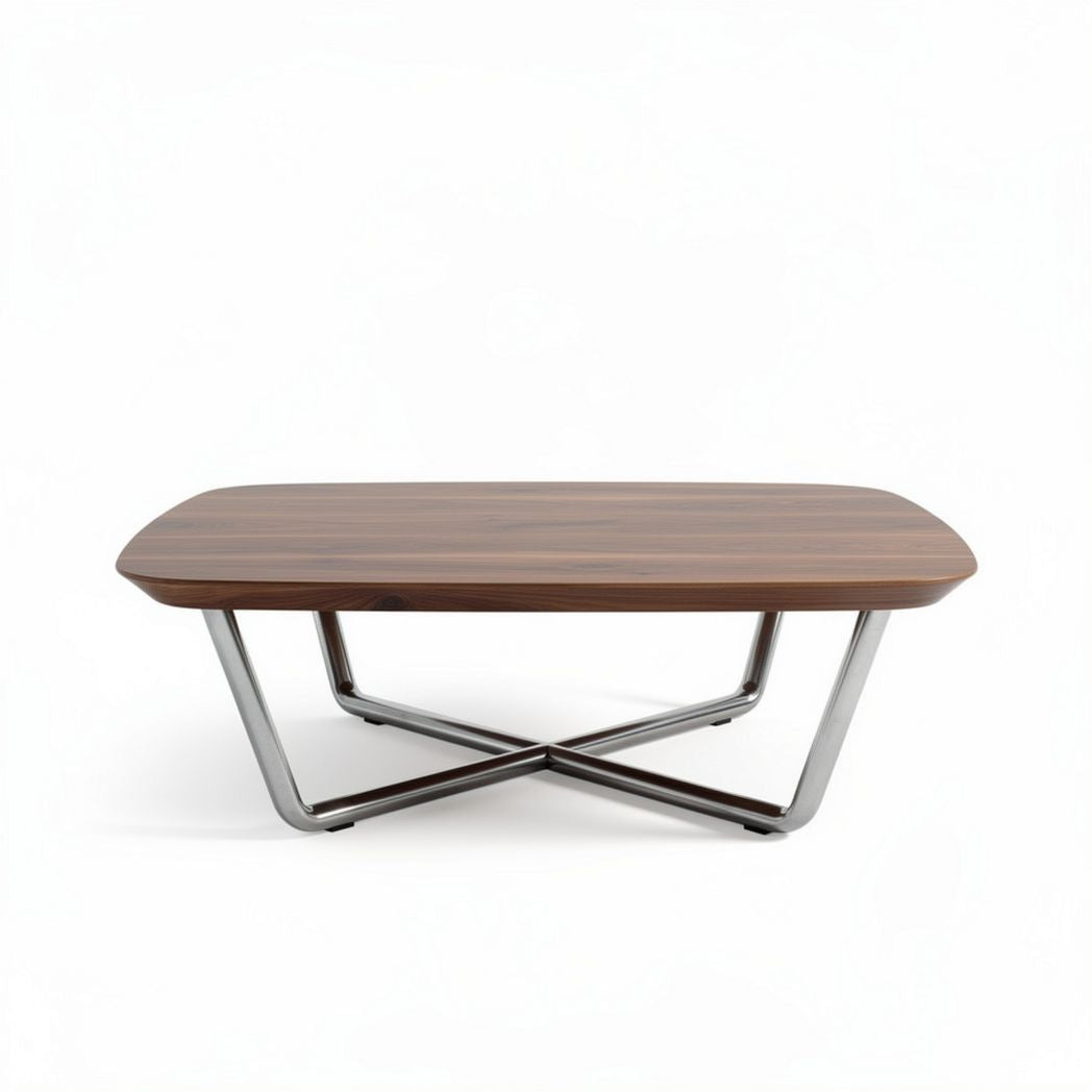 Walnut wood coffee table with stainless steel legs 120 x 60 x 40cm