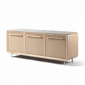 Natural wood sideboard with marble top and three storage doors 180 x 45 x 75cm