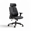 Ergonomic office chair in black fabric with adjustable headrest and lumbar support