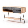 Wooden sideboard with metal drawers and open shelf 60 x 30 x 75cm