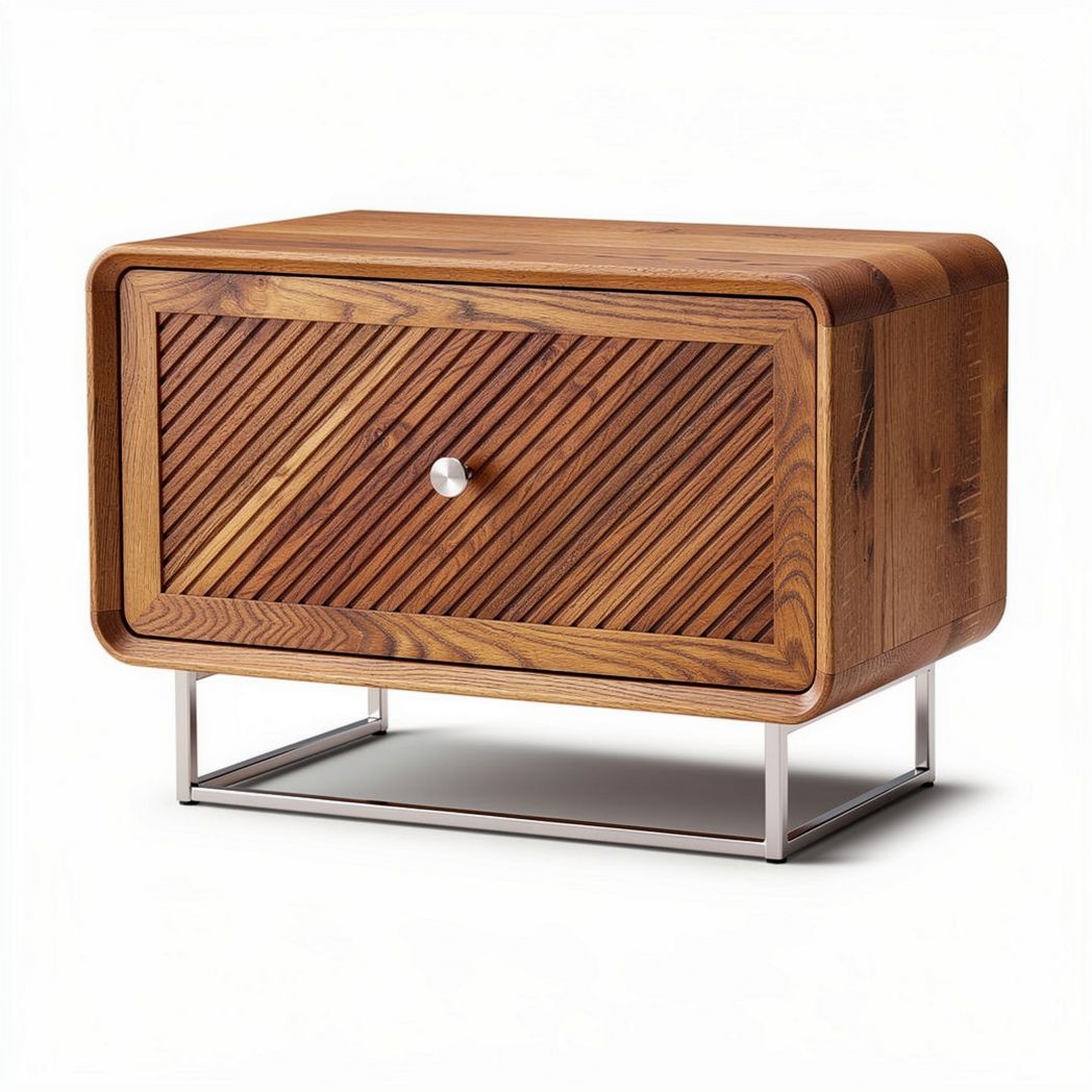 Wooden nightstand with drawer and metal base 50 x 30 x 40cm