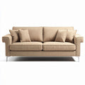 Beige linen fabric sofa with three cushions and chrome legs 200 x 90 x 80cm