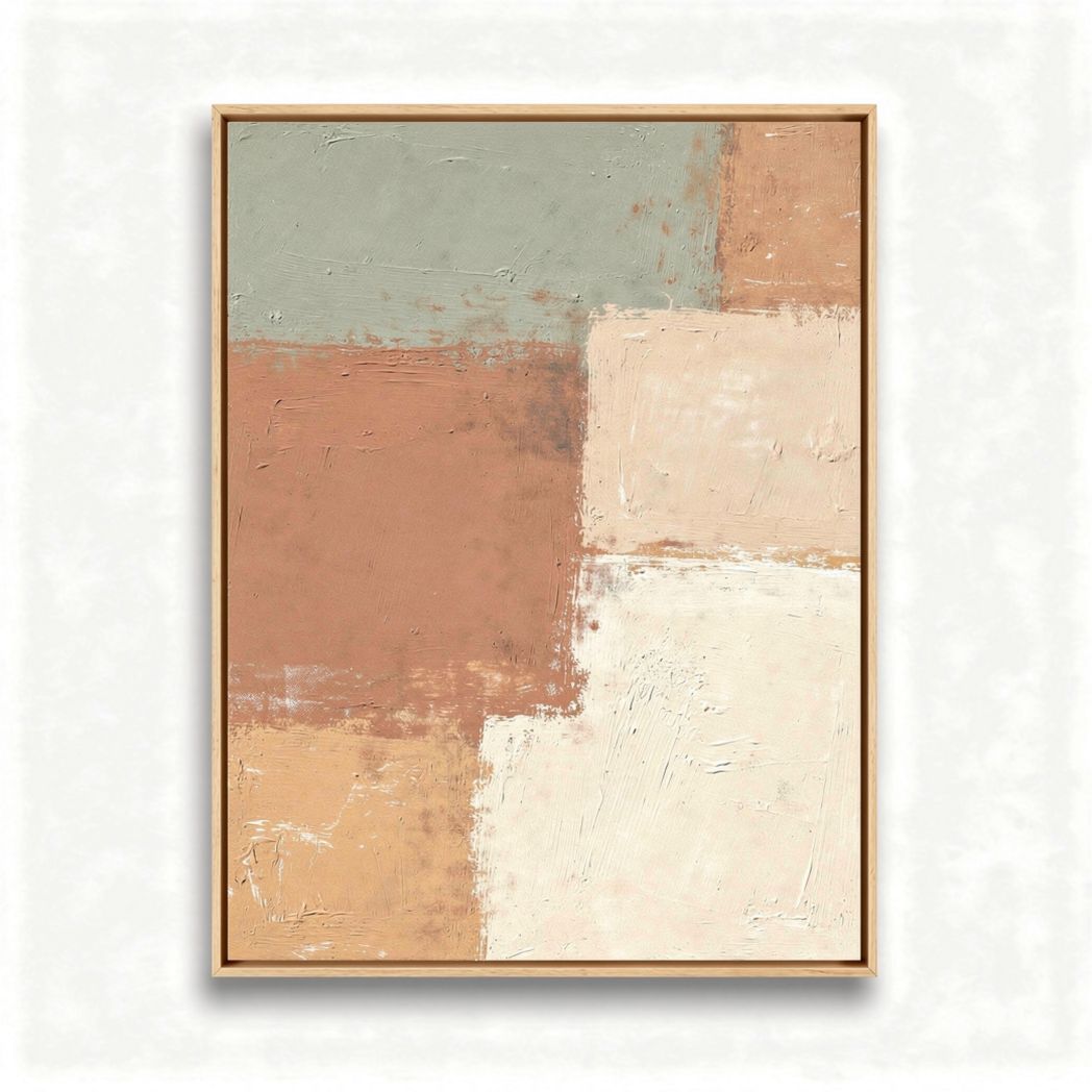 Abstract art wall décor featuring earthy tones in a wooden frame 40 x 30 x 2cm