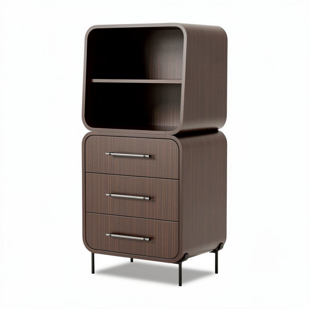 Wooden storage cabinet with three drawers and open shelf 80 x 40 x 120cm