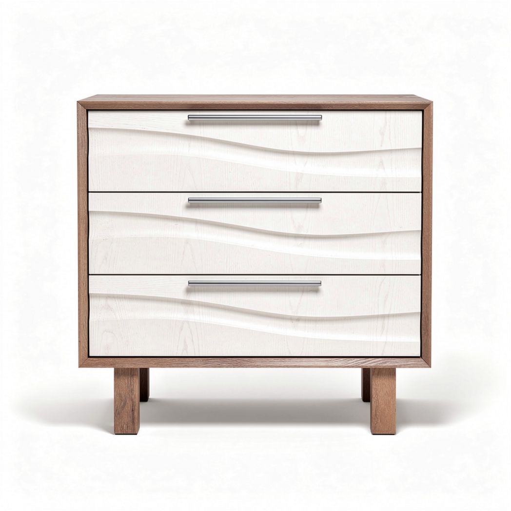 Wooden nightstand with three drawers in white and walnut finish 60 x 40 x 70cm