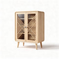 Wooden storage cabinet with glass doors and geometric design 70 x 40 x 90cm