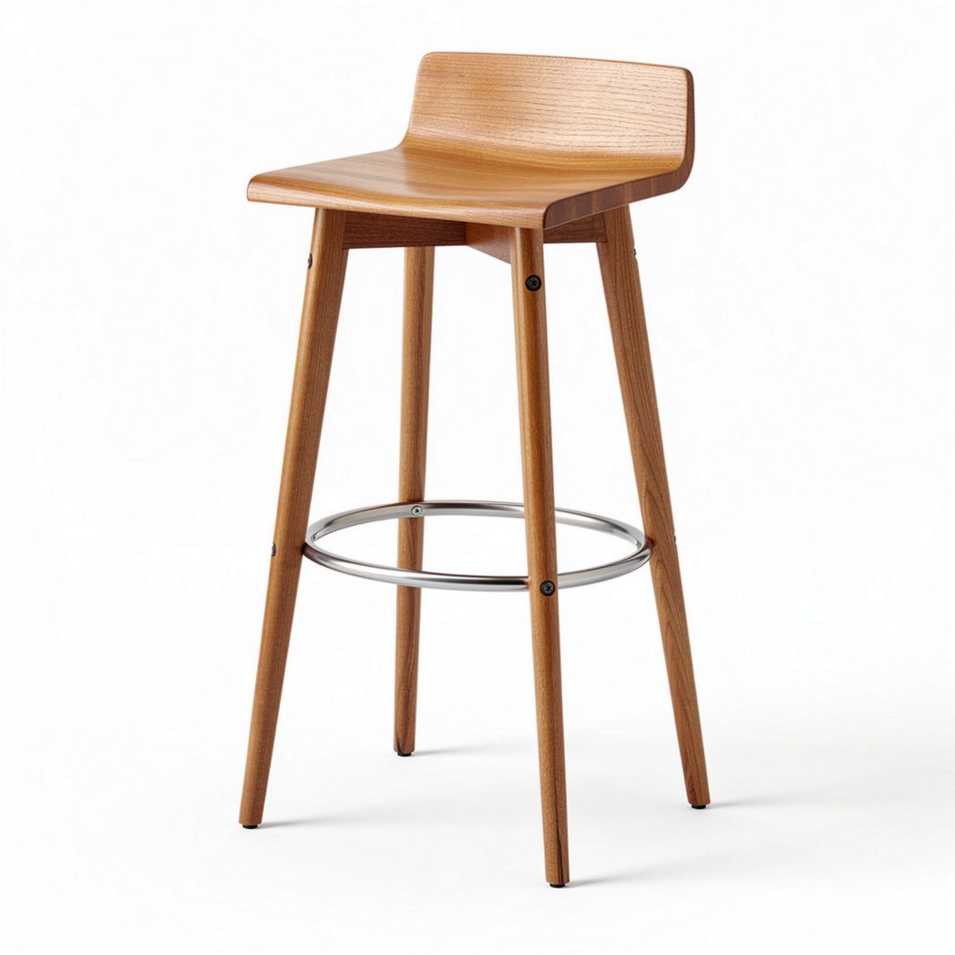 Wooden bar stool with backrest and chrome footrest 45 x 45 x 75cm