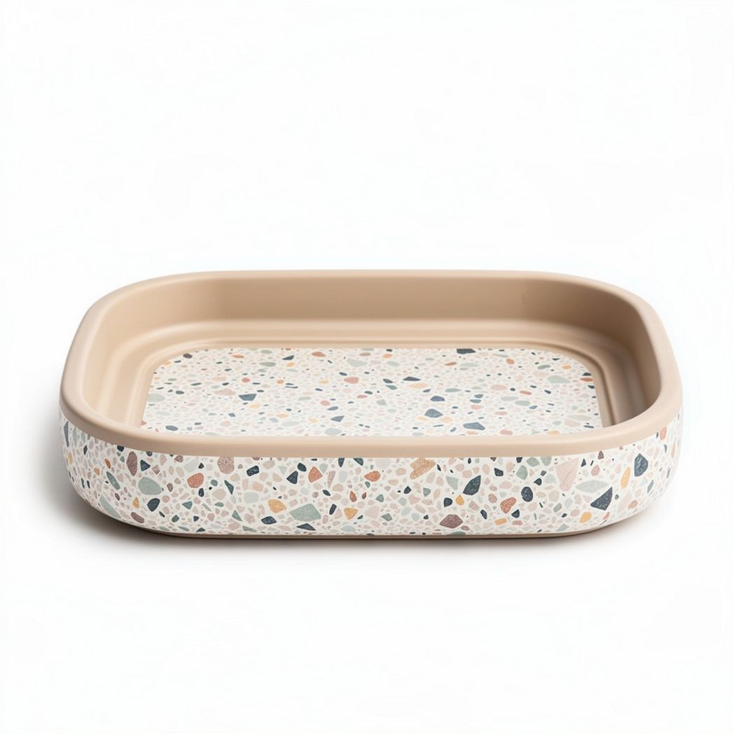 Terrazzo decorative tray for home organization 30 x 20 x 5cm beige and multicolor
