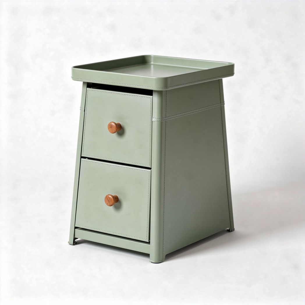Green storage nightstand with two drawers and wooden knobs 40 x 30 x 60cm