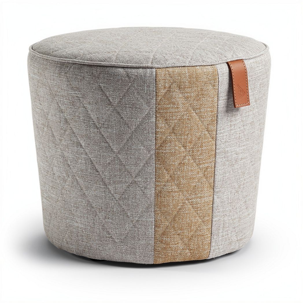 Fabric ottoman with leather accent for living room 40 x 40 x 40cm