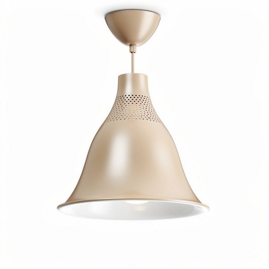 Hanging pendant light fixture in beige metal with perforated details 20 x 20 x 30cm