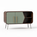 Mid-century modern wooden sideboard with green doors and metal legs 90 x 40 x 80cm